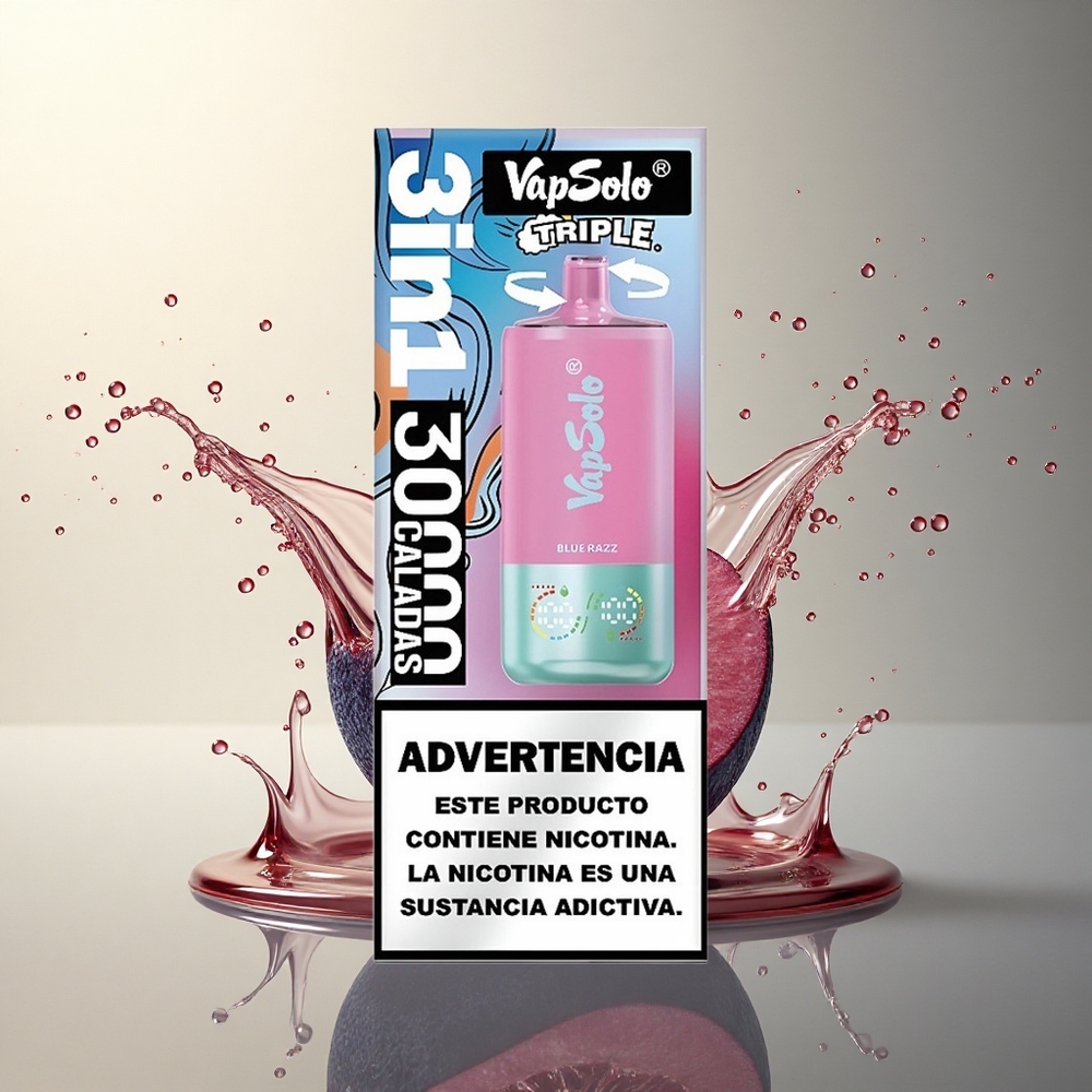 Vapsolo Triple 30000 Puffs Azul Frambuesa Tipo-C 40ml 20mg Nicotina