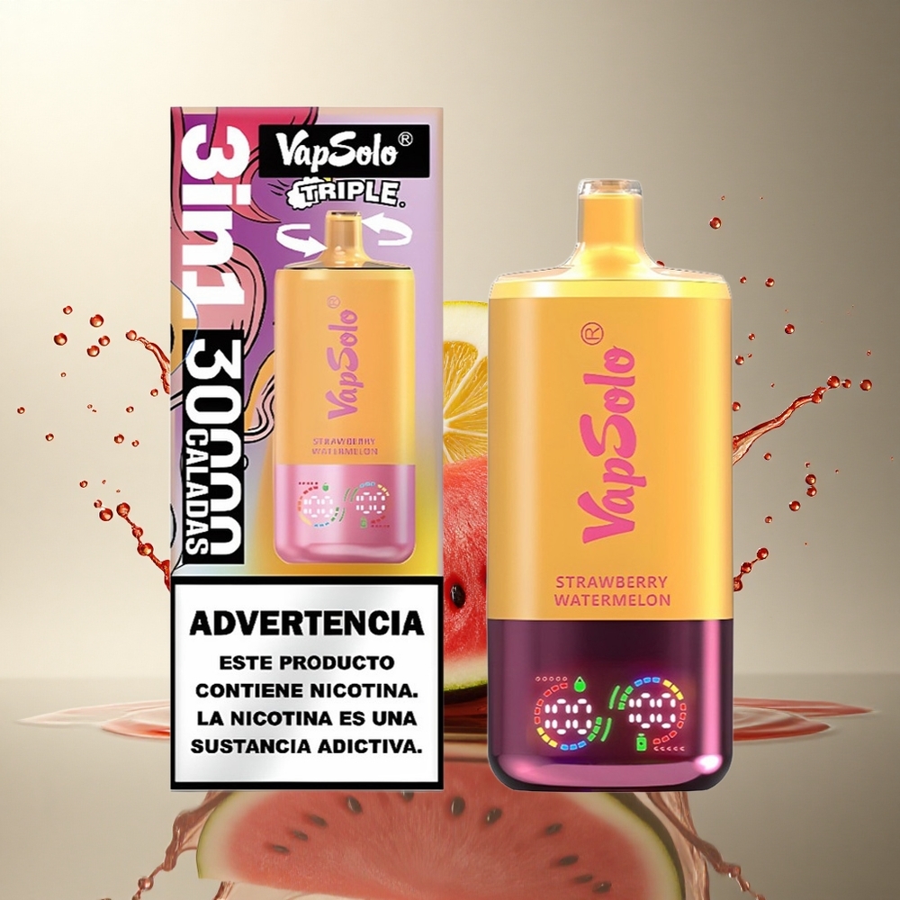 Vapsolo Triple 30000 Puffs Fresa Sandía & Melocotón Limón con 40ml de Líquido y Nicotina 20mg/ml