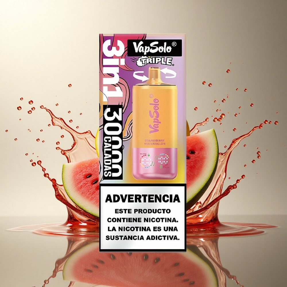 Vapsolo Triple 30000 Puffs Fresa Sandía & Melocotón Limón con 40ml de Líquido y Nicotina 20mg/ml