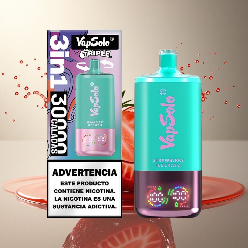 Vapsolo Triple 30000 Puffs Helado de Fresa con 40ml de Líquido y Nicotina 50mg/ml