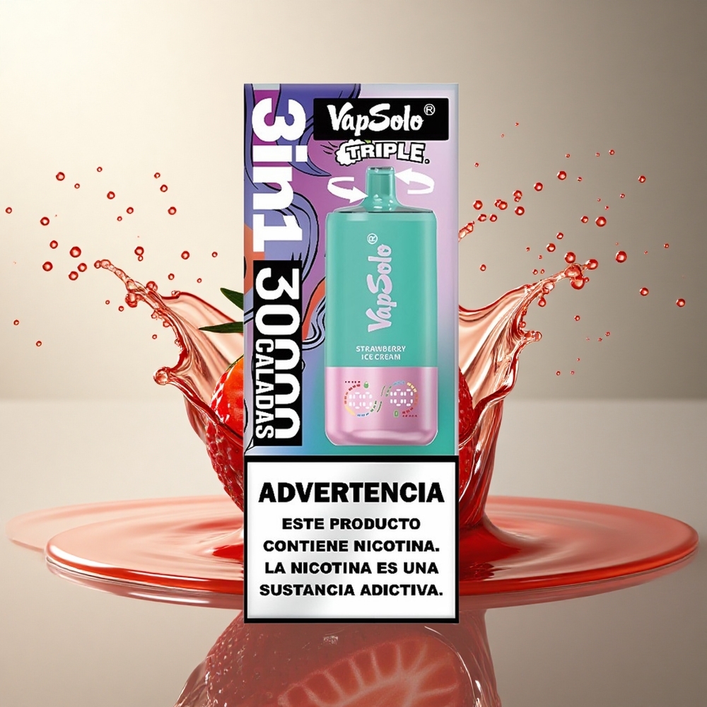 Vapsolo Triple 30000 Puffs Helado de Fresa con 40ml de Líquido y Nicotina 50mg/ml