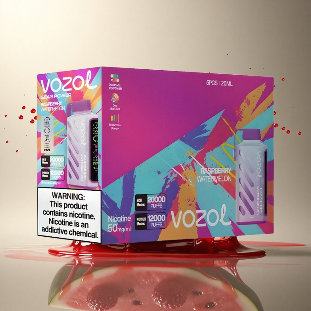 VOZOL Gear Power 20000 Puffs Frambuesa Sandía Dual Mesh Coil 20mL Nicotina 5%
