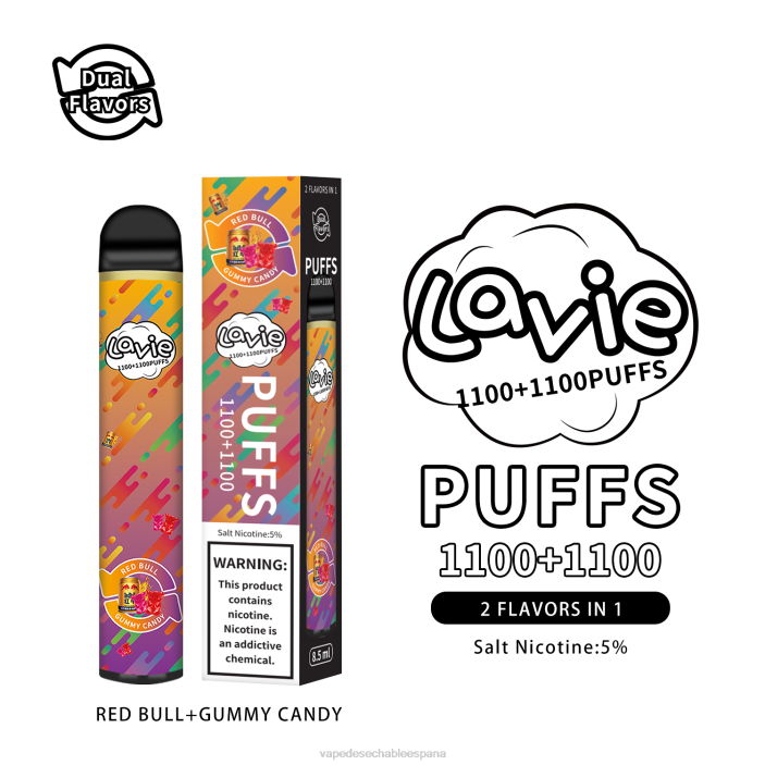 80VX299 Vape España - toro rojo/caramelo de goma LAVIE BAR Switch 2200 bocanadas