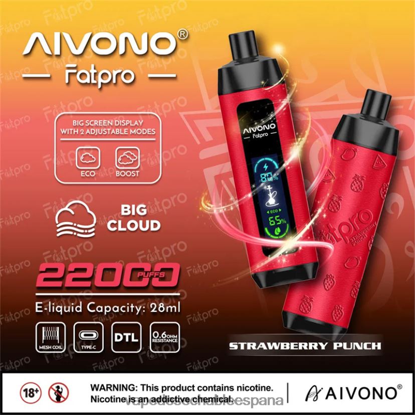 Aivono Fatpro 22000 ponche de fresa - D6NB8D8 Vape Desechable España