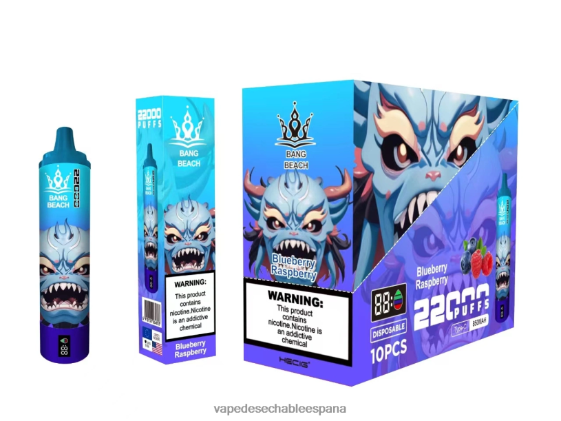 Fume Vape España RB4TN14 frambuesa arándano - Bang Beach Pantalla inteligente de 22000 inhalaciones.