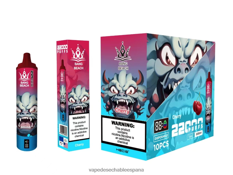 Fume Vape España RB4TN17 cereza - Bang Beach Pantalla inteligente de 22000 inhalaciones.