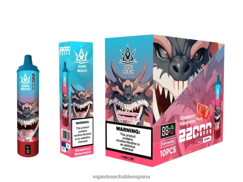 Fume Vape España RB4TN23 sandia fresa - Bang Beach Pantalla inteligente de 22000 inhalaciones.