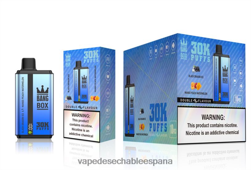 Fume Vape España RB4TN71 Black Dragon Ice & Mango Melocotón Sandía - Bang Box 30000 inhalaciones de dos sabores.