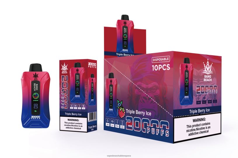 Fume Vape España RB4TN8 hielo de triple baya - Bang Beach vape elegante de la pantalla de 20000 soplos