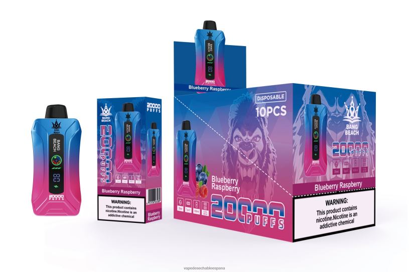 Vape Desechable España RB4TN12 frambuesa arándano - Bang Beach vape elegante de la pantalla de 20000 soplos