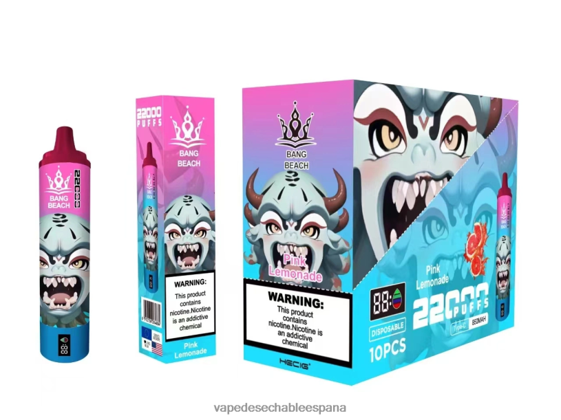 Vape Desechable España RB4TN15 limonada rosa - Bang Beach Pantalla inteligente de 22000 inhalaciones.