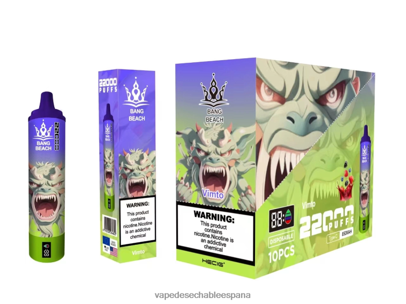 Vape Desechable España RB4TN18 vimto - Bang Beach Pantalla inteligente de 22000 inhalaciones.