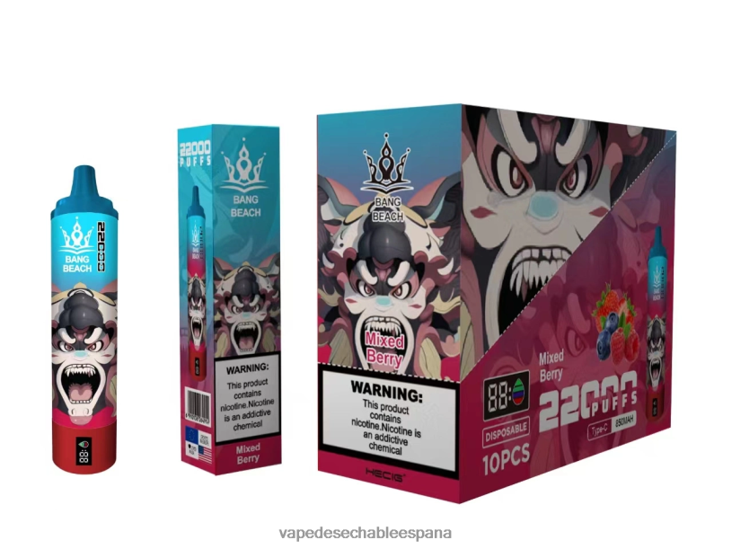 Vape Desechable España RB4TN21 bayas mixtas - Bang Beach Pantalla inteligente de 22000 inhalaciones.