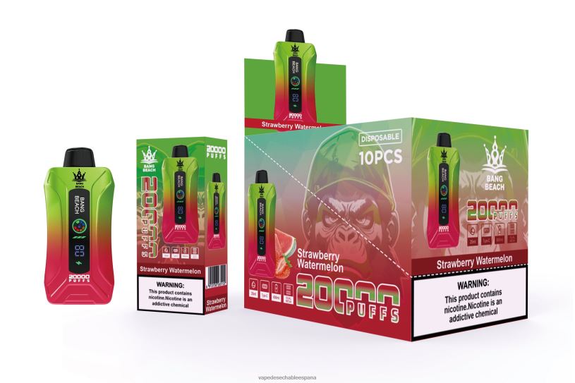 Vape Desechable España RB4TN3 sandia fresa - Bang Beach vape elegante de la pantalla de 20000 soplos