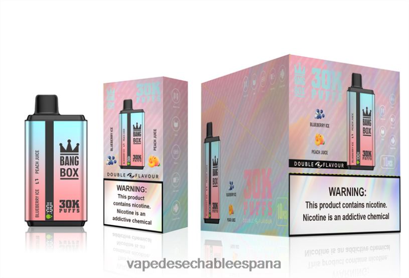 Vape Desechable España RB4TN63 hielo de arándanos y jugo de durazno - Bang Box 30000 inhalaciones de dos sabores.