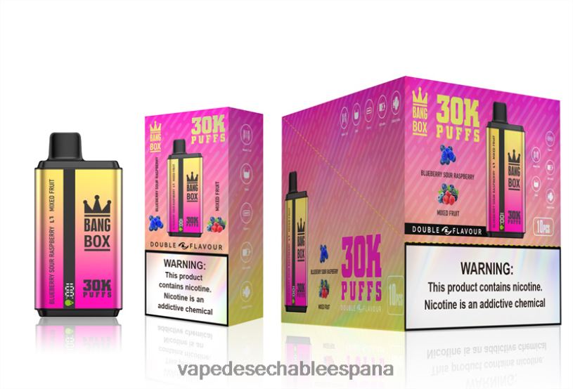 Vape Desechable España RB4TN66 arándanos, frambuesa ácida y frutas mixtas - Bang Box 30000 inhalaciones de dos sabores.