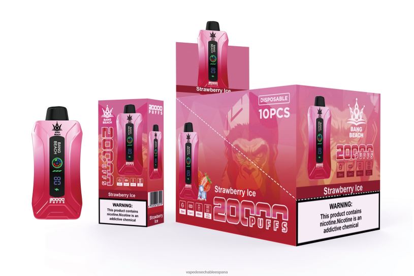 Vape Desechable España RB4TN6 hielo de fresa - Bang Beach vape elegante de la pantalla de 20000 soplos