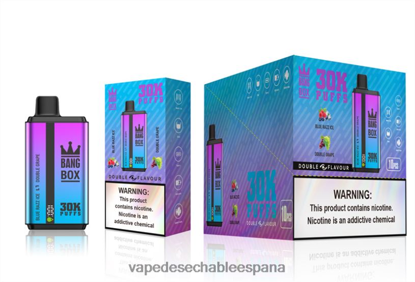 Vape Desechable España RB4TN72 hielo azul razz y uva doble - Bang Box 30000 inhalaciones de dos sabores.