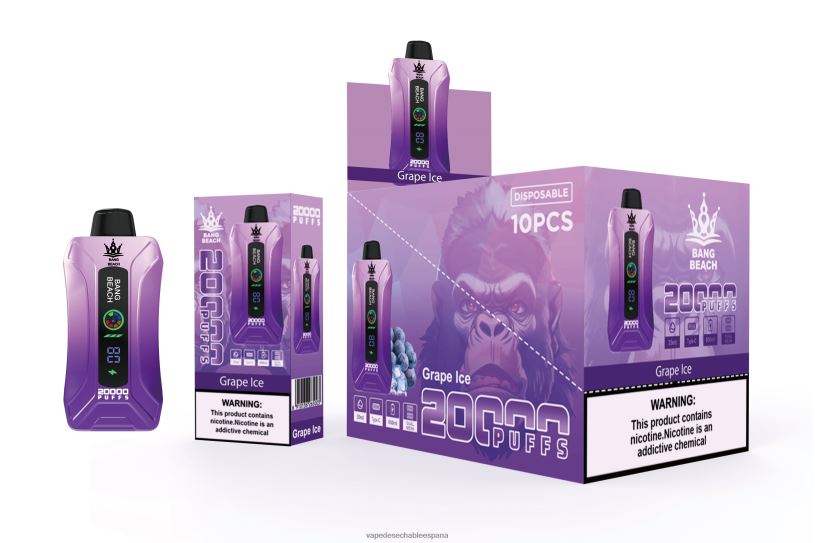 Vape España RB4TN10 hielo de uva - Bang Beach vape elegante de la pantalla de 20000 soplos