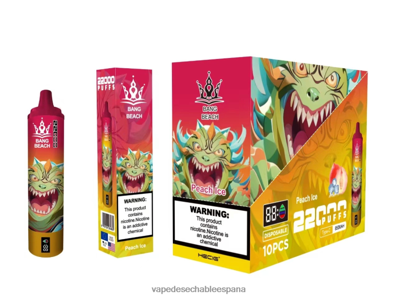 Vape España RB4TN16 hielo de durazno - Bang Beach Pantalla inteligente de 22000 inhalaciones.