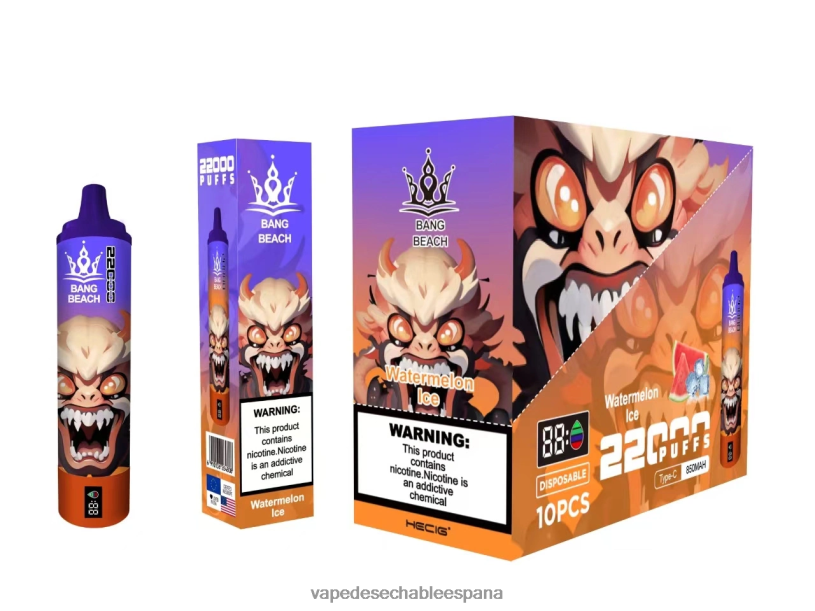 Vape España RB4TN22 hielo de sandia - Bang Beach Pantalla inteligente de 22000 inhalaciones.