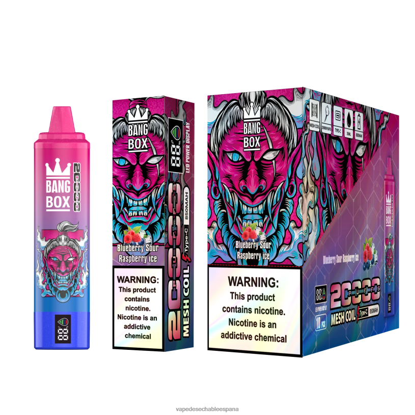 Vape España RB4TN55 arándano frambuesa agria hielo - Bang Box Pantalla inteligente de 20000 inhalaciones
