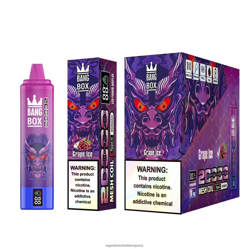 Vape España RB4TN61 hielo de uva - Bang Box Pantalla inteligente de 20000 inhalaciones