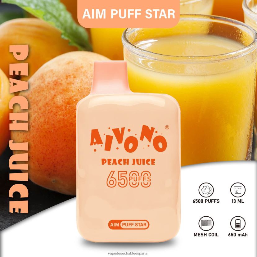 Aivono AIM PUFF STAR 6500 jugo de durazno - D6NB8D289 Vape España