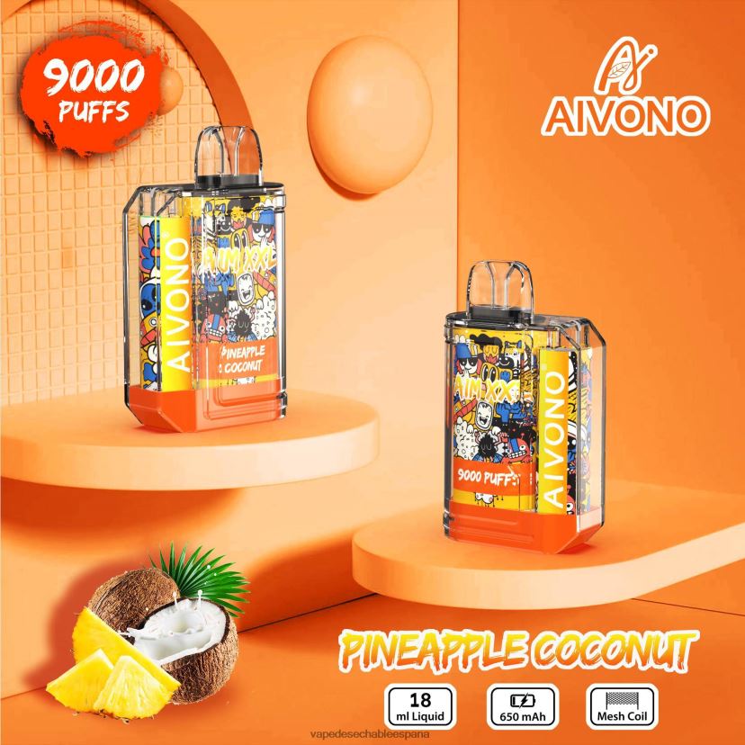 Aivono AIM XXL 9000 pegatina boca transparente coco piña - D6NB8D52 Vape Desechable España