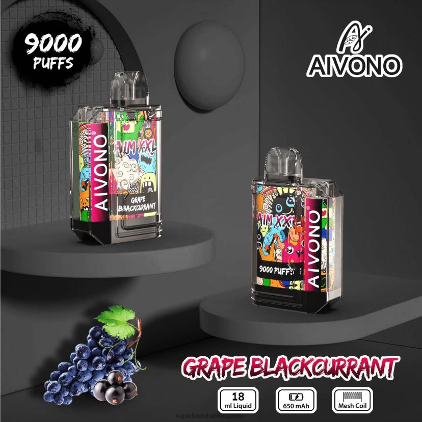 Aivono AIM XXL 9000 pegatina boca transparente grosella negra de uva - D6NB8D56 Vape Desechable España